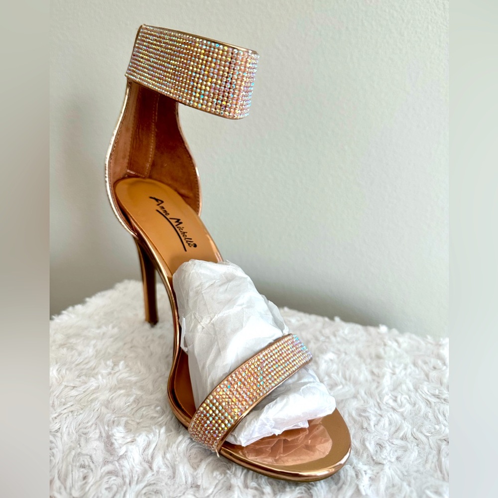 Brand New ROSE GOLD heels with rhinestones